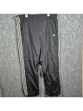 Vintage Adidas Track Pants L Black Team Lined Zip Ankle Windbreaker Joggers 2005